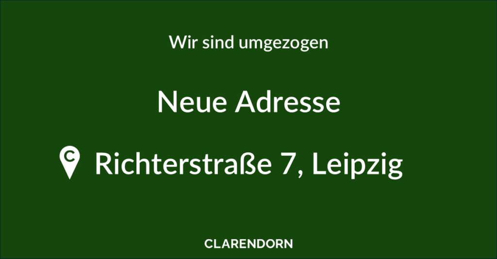 Grafik mit neuer Anschrift und Hinweis zum Umzug
