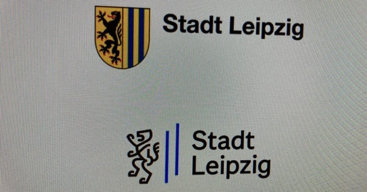 Wappen der Stadt Leipzig, darunter neues Marketinglogo der Stadt Leipzig
